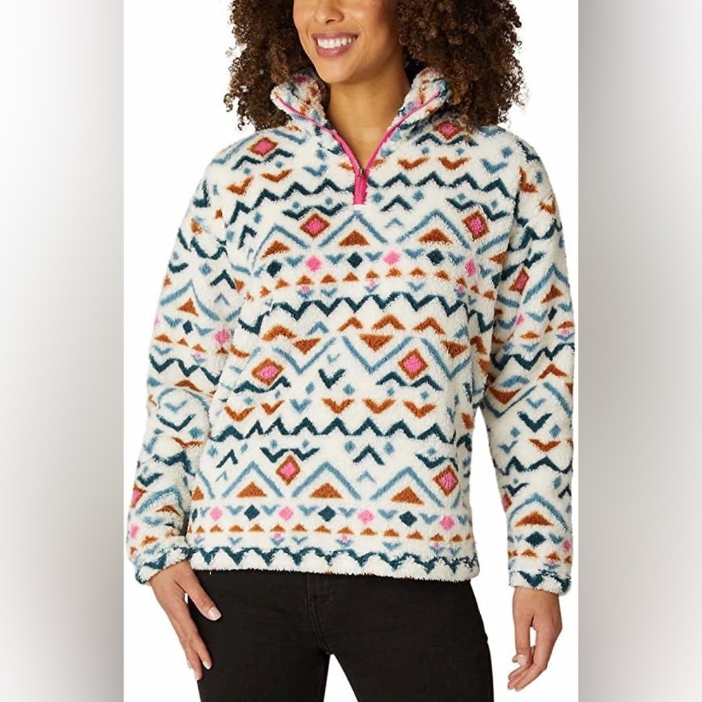 Eddie Bauer Women’s Vanilla Aztec Plush ¼ ZIp Size XL - Picture 1 of 11